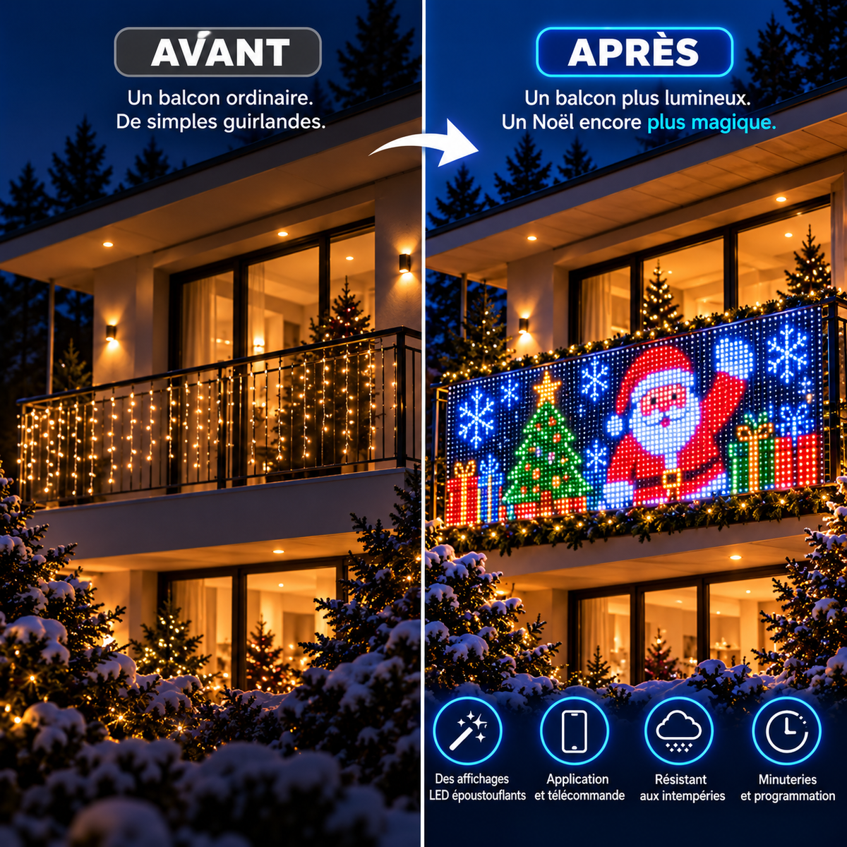 LumiFest™ Rideau LED Animé de Noël pour Balcon