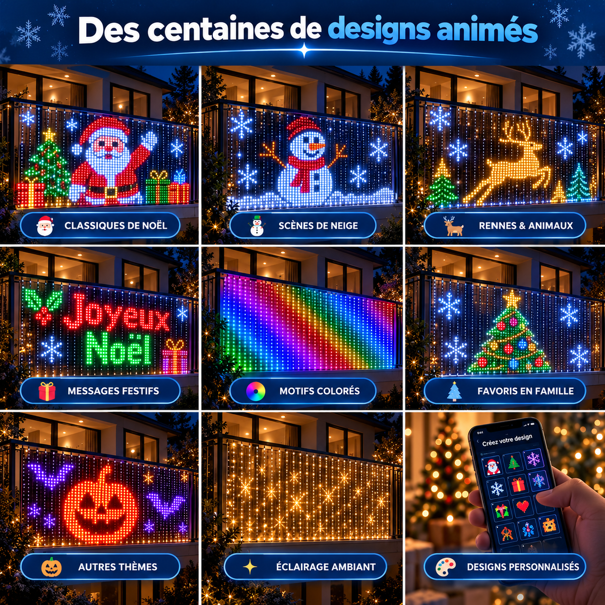 LumiFest™ Rideau LED Animé de Noël pour Balcon